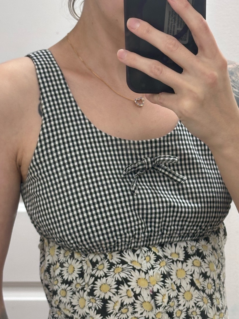 Sandy Liang Black & White Gingham Crop Top S